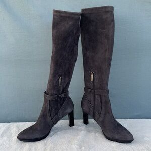 EUC Aquatalia Gray Over the Knee Boots Suede Finish Size 5 Women Leather Heeled
